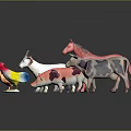 Colorful Plastic Animal Toys Set Featuring Horse Goat Chicken Pig Cow And Duck On Reflective Surface