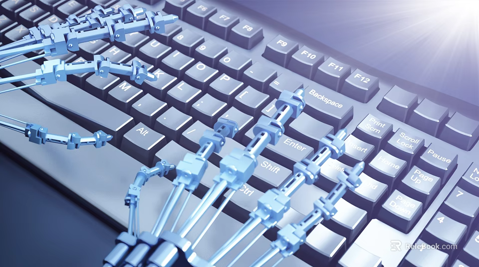 Advanced Automated Commercial Equipment With Robotic Arms Efficiently Operating Computer Keyboard System 3d model 