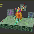 Cartoon Scene With Pineapple Shaped House Colorful Flowers Tiny Characters Green Path And Blue Platform