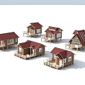 Multiple Wooden Detached Villas Featuring Red Roofs And Veranda Designs