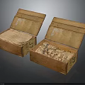 Two Open Wooden Storage Boxes With Interior Items For Home Organizing 3d model