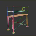 Red Metal Scaffolding With Wooden Platform And Stable Support Structure 3d model