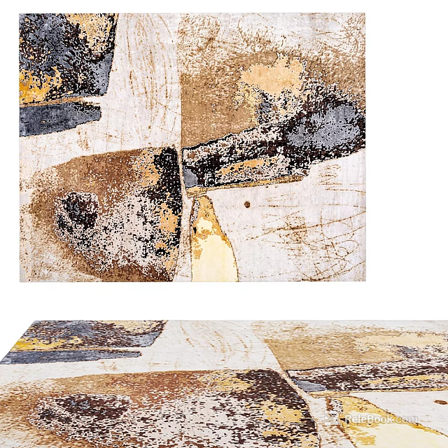 Square Rug With Abstract Artistic Patterns In Beige Brown And Black Tones For Modern Home Decor 3d model 