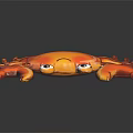 Playful 3D Cartoon Orange Crab with Large Claws Smiling Face and Shiny Reflection