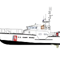 U.S. Coast Guard White Yacht Sailing On Calm Sea With Water Reflection Under Cloudy Sky