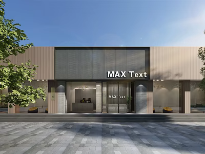 Modern Storefront with MAX Text Signboard Glass Front Entrance Trees and Paved Ground 3d model