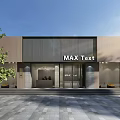 Modern Storefront with MAX Text Signboard Glass Front Entrance Trees and Paved Ground