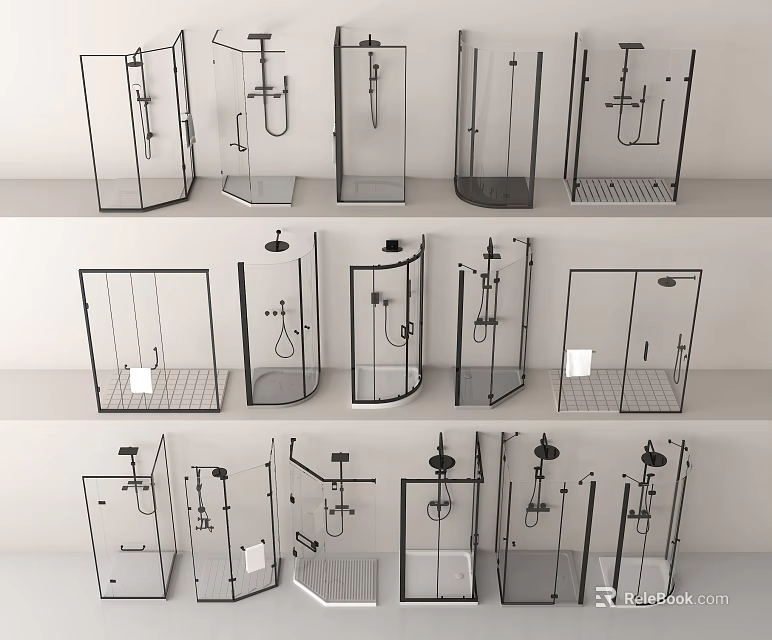 Modern Shower Head Collection With Various Designs And Different Installation Types 3d model 