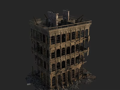 Abandoned Multi Story Damaged Building With Broken Windows And Stone Structure Ruins 3d model