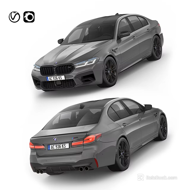 Gray BMW M5 Sporty Sedan Front And Rear Views With Alloy Wheels 3d model 