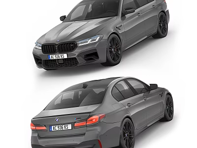 Gray BMW M5 Sporty Sedan Front And Rear Views With Alloy Wheels 3d model