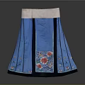 Blue Skirt With Pink Waistband And Red Pink Floral Embroidery Blue Trim