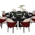 New Chinese Dining Table and Chair Set Round Dining Table and Chair Tableware 3d model