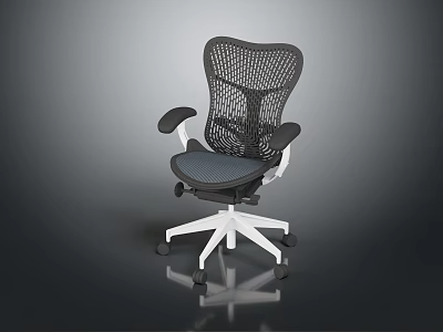 Ergonomic Office Chair With Mesh Backrest Black Seat Armrests And White Base Wheels 3d model