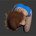 Female Character in Blue Bikini With Long Red Hair Kneeling Against Black Background