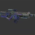 Futuristic Blue And Gray Sci Fi Assault Rifle With Tactical Scope And Metallic Design