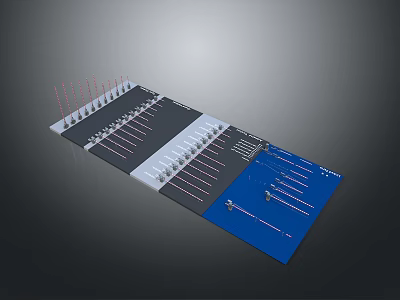 Blue Black And White Electronic Circuit Board With Multiple Arranged Pins And Components 3d model