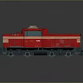 Red Train Locomotive With White Stripes Displayed On Gray Background And Reflective Surface
