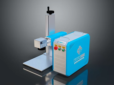 Blue Electronic Industrial Laser Marking Machine With Control Panel Workbench And Mechanical Arm 3d model