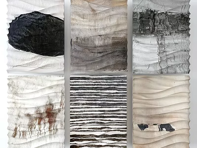 Modern Abstract Wall Decor with Textured Patterns in Black White Gray Tones Six Panel Artwork 3d model
