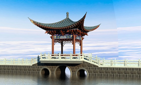 Chinese-style pavilion with four corners 3d model