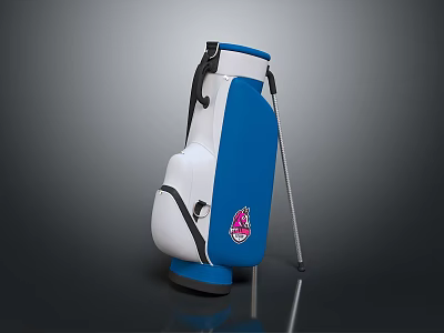 Blue and White Golf Bag with Stand and Pink Logo for Sports Equipment Use 3d model