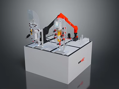 KUKA Industrial Robot As Role With Bionic Arm On White Display Platform Structure 3d model