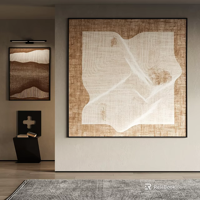 Abstract Wall Art With Modern Interior And Black Side Table Decor 3d model