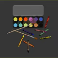 Colorful Watercolor Paint Set With Assorted Crayons And Paintbrushes For Creative Art Supplies