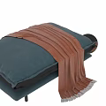 Modern Upholstered Ottoman With Brown Blue Black Cushions Leather Blanket And Metal Legs