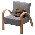 Modern Single Sofa With Gray Fabric Wooden Curved Arms And Brown Striped Cushion
