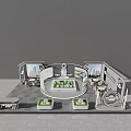 Modern Corporate Exhibition Hall Design With Booth Structure Display Screens And Green Plants