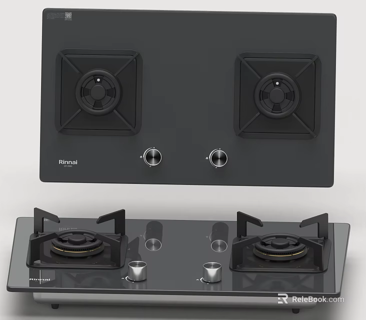 Modern Black Glass Panel Gas Stove With Two Burners And Control Knobs 3d model 