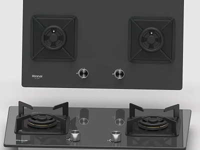 Modern Black Glass Panel Gas Stove With Two Burners And Control Knobs 3d model
