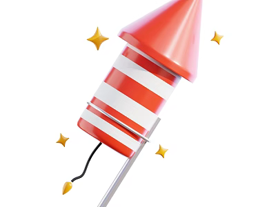 Decorative Ornament Set Featuring Red Rocket with Red and White Stripes and Yellow Stars 3d model