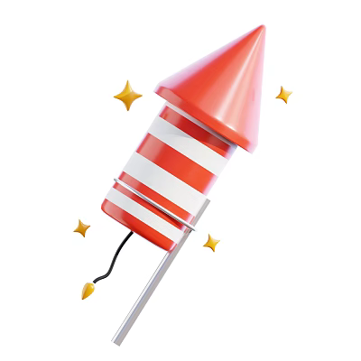 Decorative Ornament Set Featuring Red Rocket with Red and White Stripes and Yellow Stars 3d model