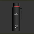 Black Cellio Water Bottle With Red Strap Shield Logo And Lanyard For Daily Use