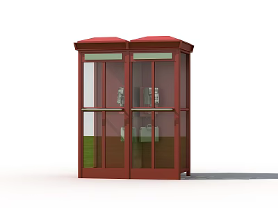 Red Roadside Telephone Booth With Double Glass Doors And Roof Design Structure 3d model