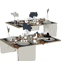 Elegant Tableware Set With Ceramic Plates Glassware Decorative Flowers And White Tablecloth