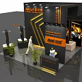 Anpot Exhibition Booth With Premium Quality Black Orange LED Strip Lights Car Display And Plants