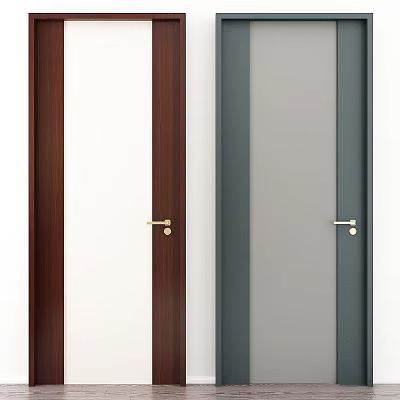 Modern Hinged Door Designs With Brown White Gray Wooden Panels and Sleek Brass Handle Details 3d model
