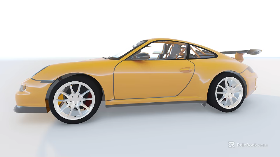 Yellow Two Door Sports Car With Sporty Wheels And Rear Spoiler Exterior Design 3d model 