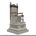 Luxurious Ornate Classical Chair With Gold Decorations And Carved Stone Pedestal Base