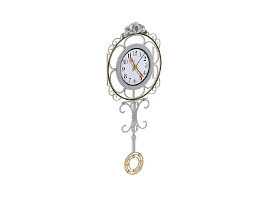 Elegant Decorative Wall Clock With Wrought Iron Frame Round Dial And Pendulum 3d model
