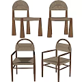 Woven Dining Chairs With Wooden Frames Various Natural Design Styles 3d model