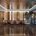 Hotel Lobby Interior With Shiny Ceiling Marble Floor Seating Area Indoor Plant And Large Windows