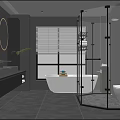 Modern Luxury Bathroom Interior With Freestanding Bathtub Glass Shower And Round Mirrors