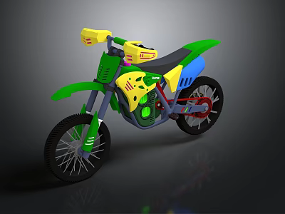 Colorful Toy Motorcycle With Green Yellow Blue Design Sturdy Wheels And Playful Style For Kids 3d model