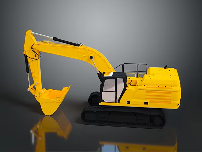 Yellow Crawler Excavator Construction Vehicle With Black Tracks And Cab 3d model