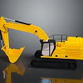 Yellow Crawler Excavator Construction Vehicle With Black Tracks And Cab